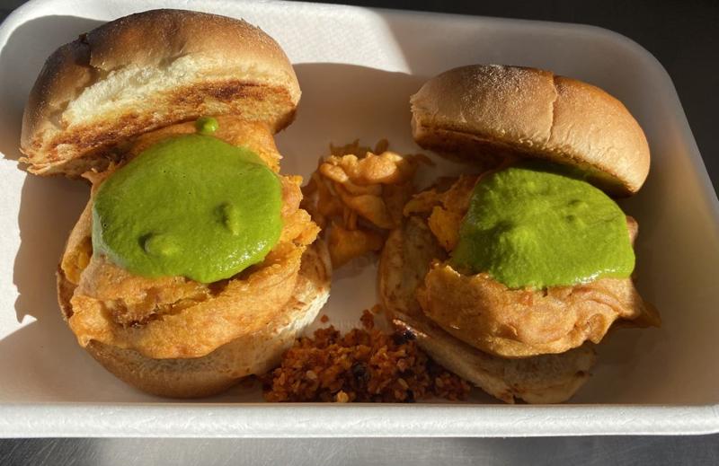 Sliders with green chutney and spiced patties