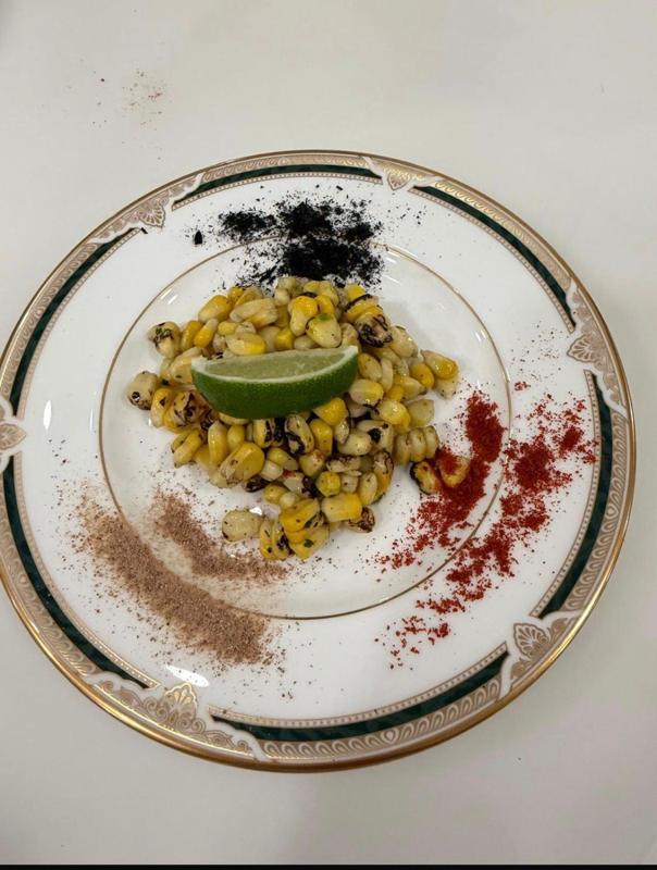 Charred corn plate with lime and spice