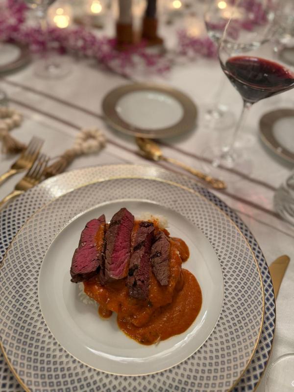 A plated anniversary course with wine